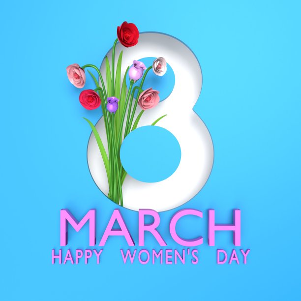 文字和鲜花庆祝3月8日国际妇女节图片下载