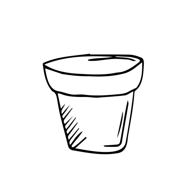 花盆图标剪影插图。花园盆栽植物矢量图形象形图符号剪辑艺术。涂鸦草图黑色标志。图片下载