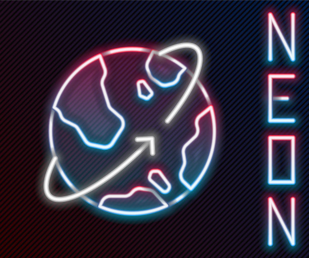 发光的霓虹灯人造卫星在轨道上运行图片下载