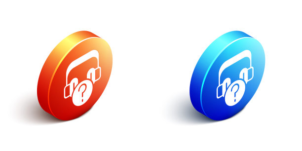 等距耳机与问题图标隔离图片下载