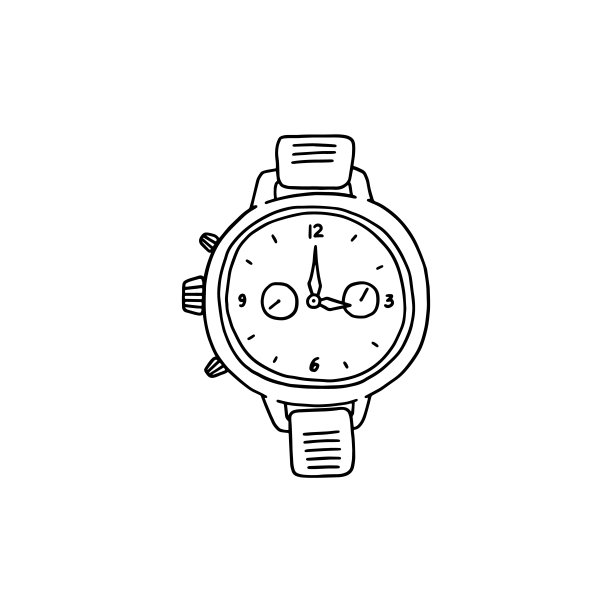 男子腕表卡通手绘图标，涂鸦矢量插图孤立。图片下载
