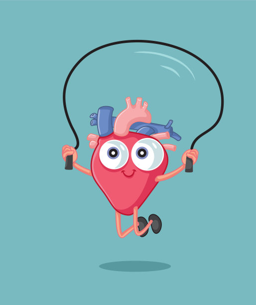 快乐健康的心脏跳绳矢量卡通插图图片下载