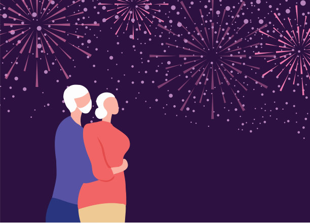 快乐的高级夫妇拥抱在海滩矢量插图。老年人健康的生活方式理念图片下载