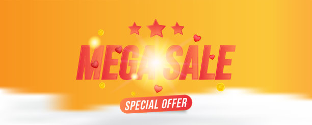 Mega Sale网络横幅与特别提供在红色背景与云。带有灯光元素的字体铭文。平面矢量插图EPS10图片下载