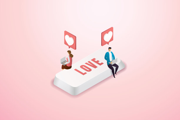 情侣通过笔记本电脑发送心形信息。图片下载