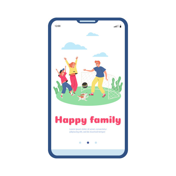 UI, UX移动屏幕家庭户外娱乐，平面矢量插图。图片下载
