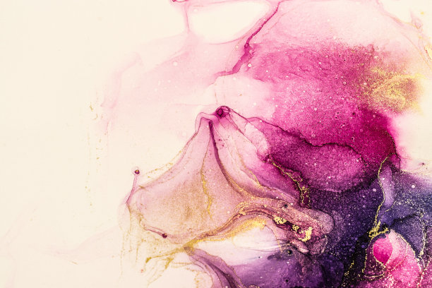 摘要亮泽亮泽的液体色背景，手绘的金色条纹酒精画，液体墨技术纹理用于高分辨率的背景设计图片下载