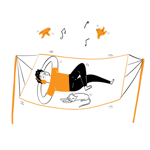 快乐的人戴着耳机躺在婴儿床上听音乐图片下载