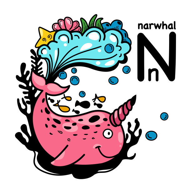 手绘。字母字母N-narwhal图片下载