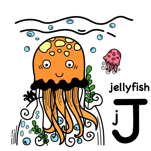 手绘。字母字母J-jellyfish图片下载