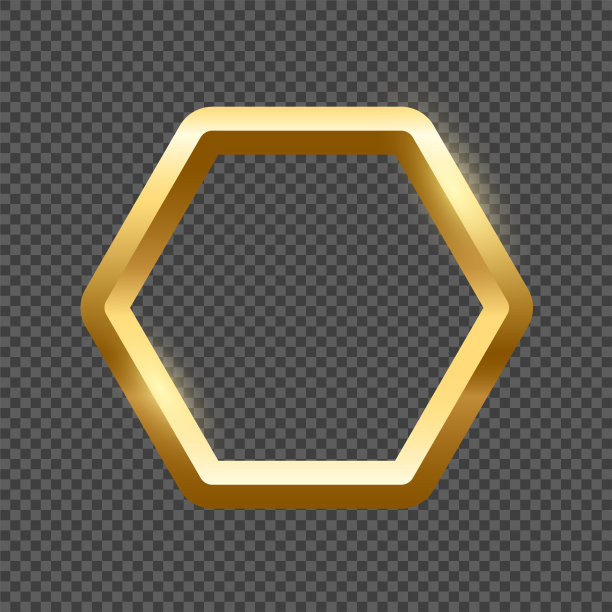 黄金六边形框架的图片上的黑色背景。为图片、绘画、卡片或照片留出空白。3d逼真的现代模板矢量插图。简单的黄金对象模型图片下载