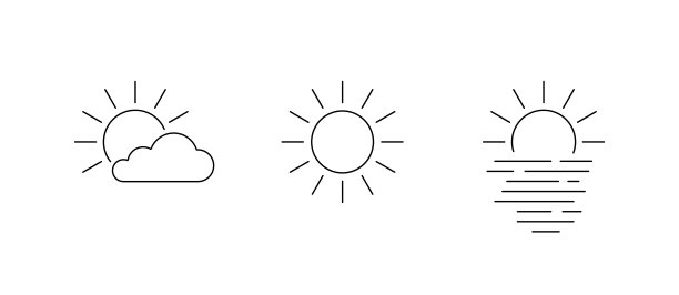 一套平线风格的太阳图标。云在太阳和日落的海洋网络图标。简单的矢量图。图片下载