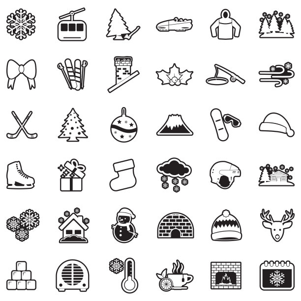 冬天的图标。直线填充设计。矢量插图。图片下载