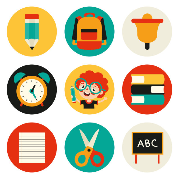 一套扁平的教育图标图片下载