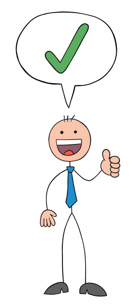 批准，stickman商人给予大拇指和批准，手绘轮廓卡通矢量插图图片下载