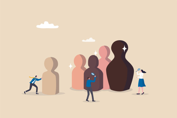 人力资源，人力资源选择候选人适合工作或职业空缺，多元化，人员管理或寻找最佳的员工概念，业务人员人力资源团队看人娃娃。图片下载