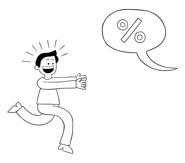 漫画人宣布有折扣，并立即运行与兴奋，矢量插图图片下载