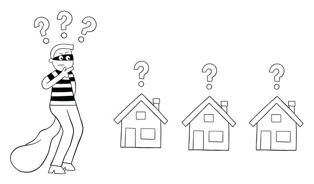 卡通小偷想抢哪个房子，矢量插图图片下载