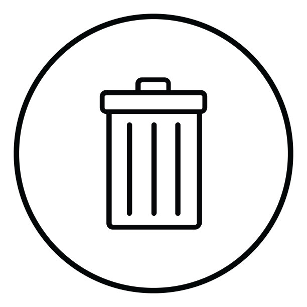 垃圾桶内圆线图标，删除，扔掉，黑色轮廓线图标。图片下载