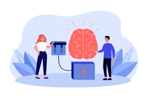 小矮人用手推动脑力开关图片下载