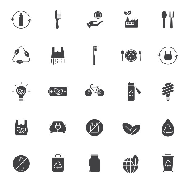 零浪费剪影矢量图标孤立在白色背景。零浪费图标设置网页，移动应用程序，UI设计和打印测谎仪和促销广告业务图片下载
