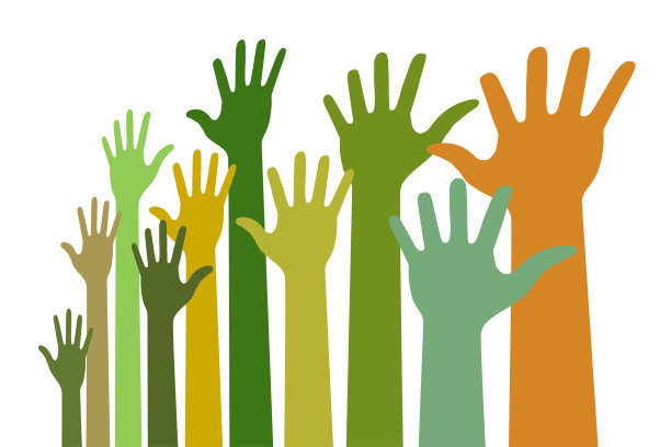 彩色向上手彩色扭曲图标。举手示意。矢量标志失真插图。图片下载