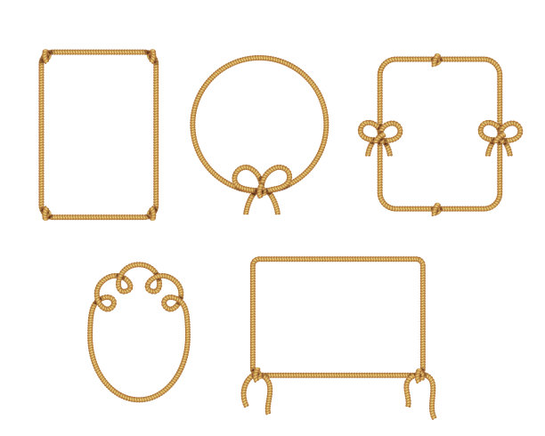 逼真的细节3d不同的天然黄麻麻绳框架集。向量图片下载
