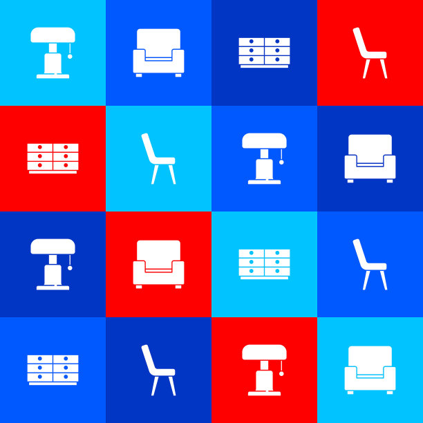 设置台灯，扶手椅，抽屉和图标的衣柜。向量图片下载