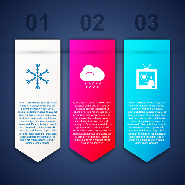 设置雪花、云、雨和天气预报。业务信息模板。向量图片下载