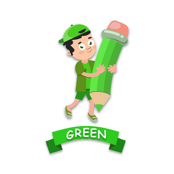 可爱的小男孩拿着一支绿色的铅笔图片下载