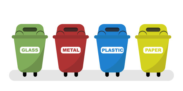 回收箱塑料，金属，纸和玻璃图片下载