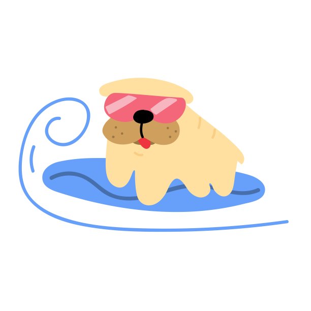 头戴墨镜的斗牛犬站在冲浪板上。图片下载