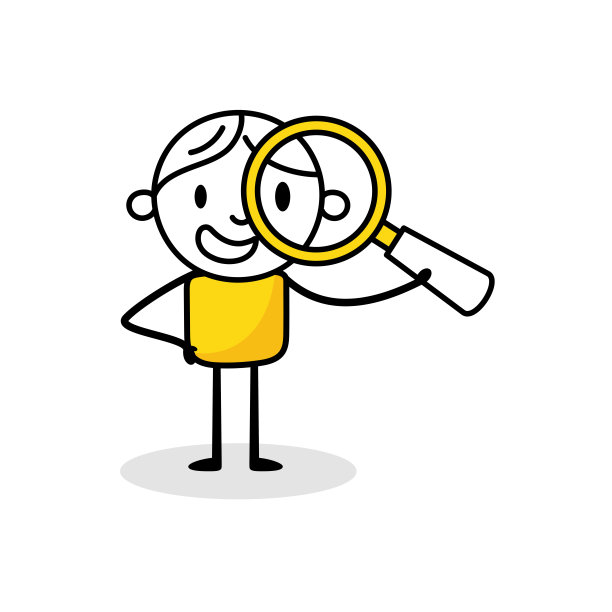 用放大镜观察的商人，手绘涂鸦线条艺术男人，矢量库存插图图片下载