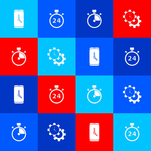 设置闹钟应用程序移动，秒表24小时，和时间管理图标。向量图片下载