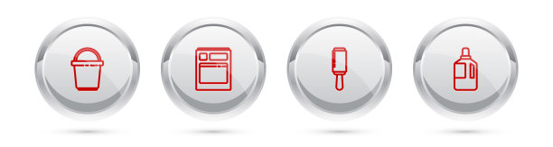 集桶、洗碗机、胶辊、织物柔软机于一体。银圈按钮。向量图片下载