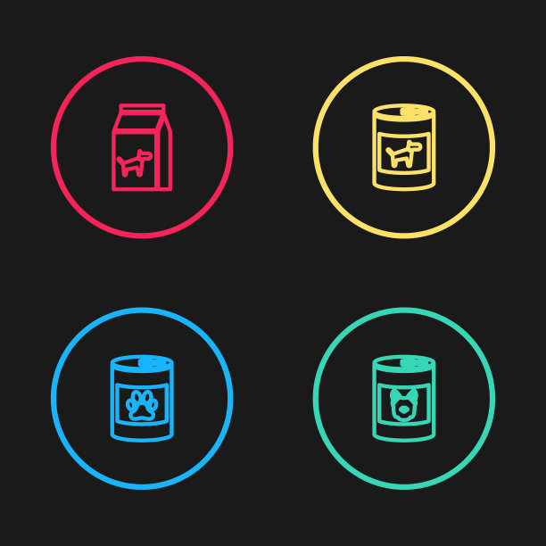 设置线罐头食品，为狗，袋的图标。向量图片下载