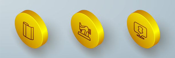 设置等距线纺织织物卷，缝纫机和皮革图标。向量图片下载