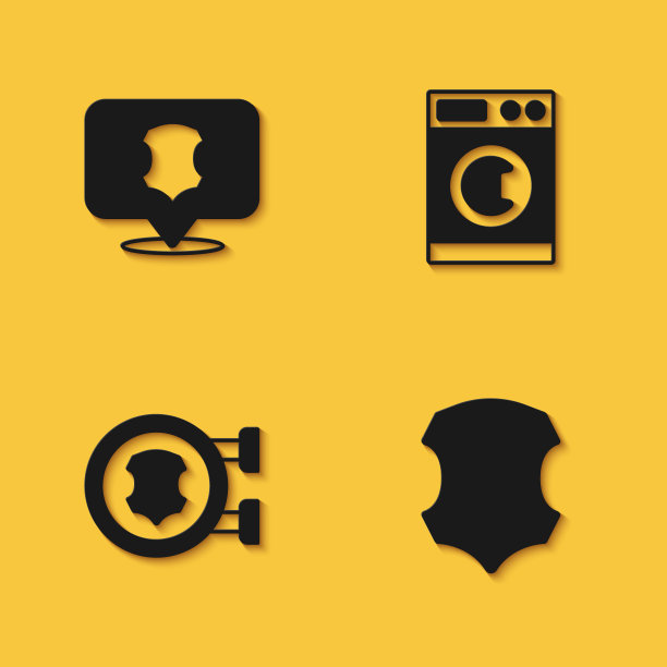 设置皮革，和洗衣机图标与长阴影。向量图片下载