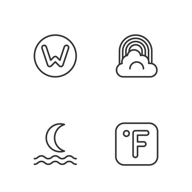 设置线华氏，夜雾或烟雾，指南针北方和彩虹与云图标。向量图片下载