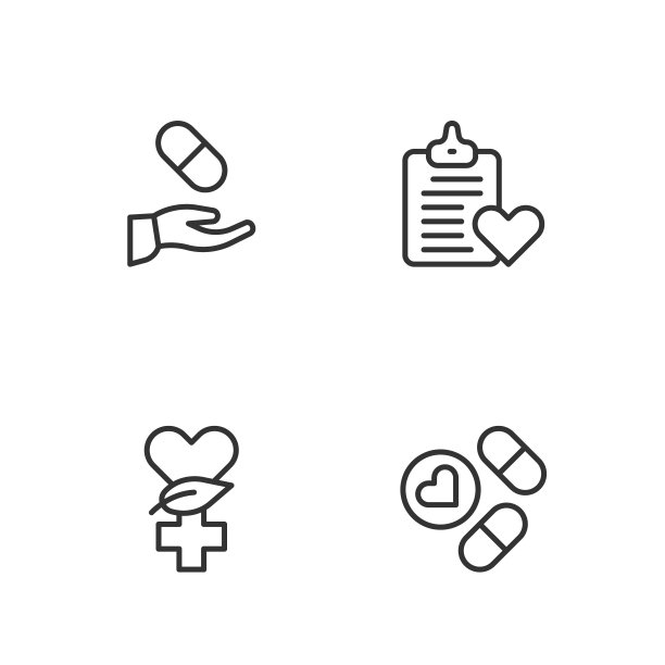 设置直线药片或药片，民族科学，医疗处方和病人记录图标。向量图片下载