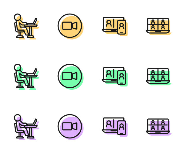 设置线路视频会议、自由职业者、图标。向量图片下载