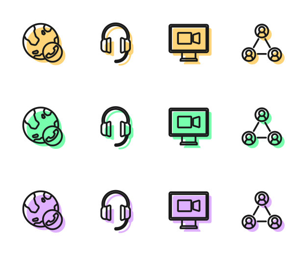 设置线路视频会议、耳机和会议图标。向量图片下载
