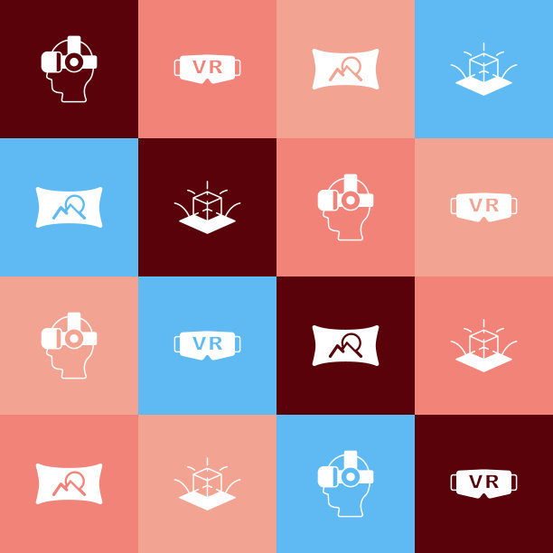 设置波普艺术虚拟现实眼镜，广角图片和3d建模图标。向量图片下载