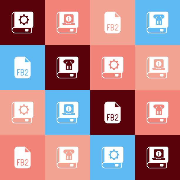 设置波普艺术用户手册，FB2文件和历史书图标。向量图片下载