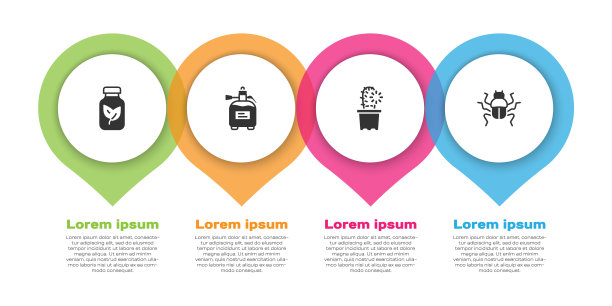 设置肥料瓶，花园施肥喷雾器，花盆仙人掌，甲虫。业务信息模板。向量图片下载