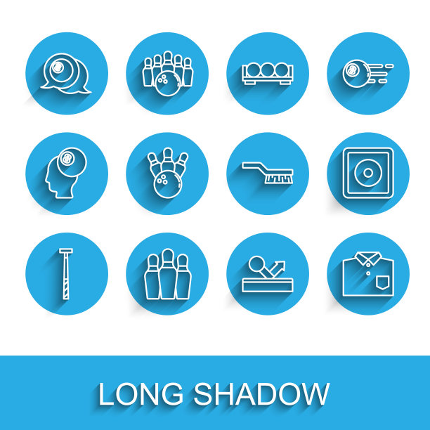 设置线台球杆，保龄球瓶，球，衬衫，和，粉笔和台球桌刷图标。向量图片下载