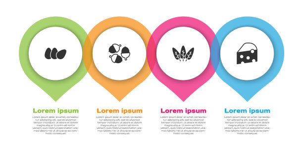 设置鸡蛋，橡子，叶子和奶酪。业务信息模板。向量图片下载