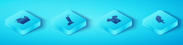 设置等距盆地与肥皂泡沫，真空吸尘器，橡胶窗户和脏t恤图标。向量图片下载