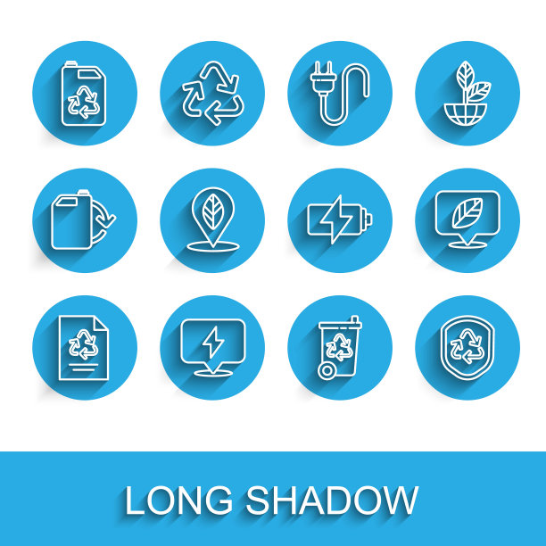 设置线纸与回收，闪电螺栓，生态燃料罐，回收站，符号内屏蔽，位置叶，电池图标。向量图片下载