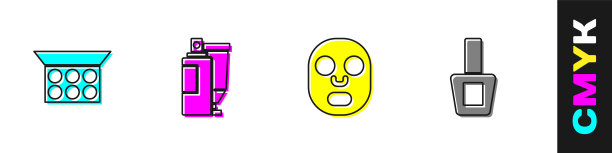 设置化妆粉与镜子，乳霜乳液化妆品管，面膜和指甲油瓶图标。向量图片下载